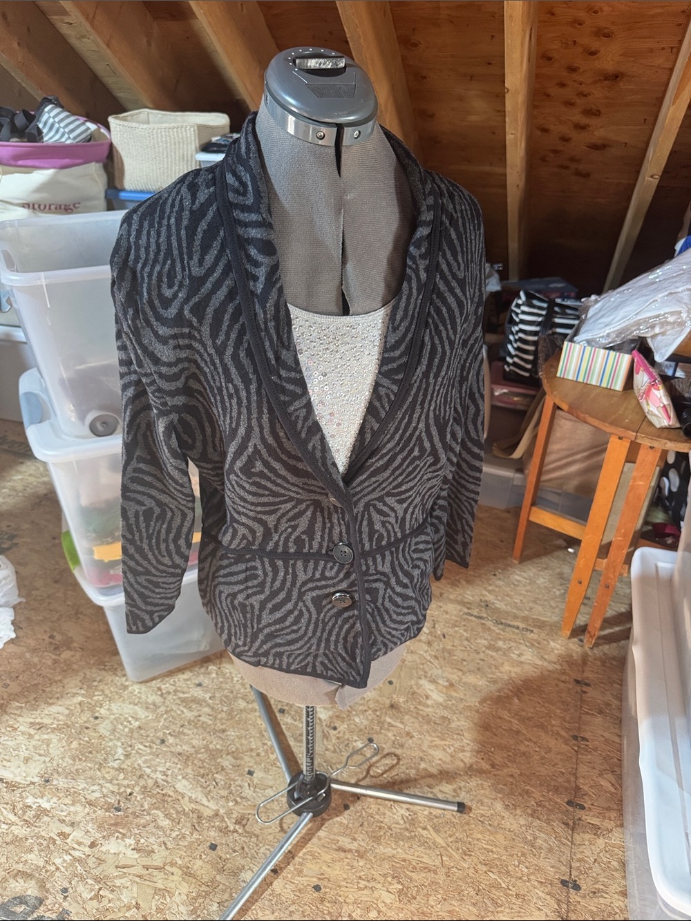 Alfani Black and Gray Zebra-Print Shawl Collar Blazer